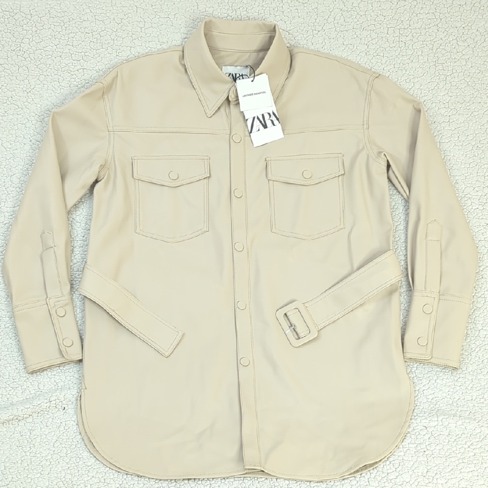 Zara Light Tan Leather Feel Shirt/Jacket with Belt